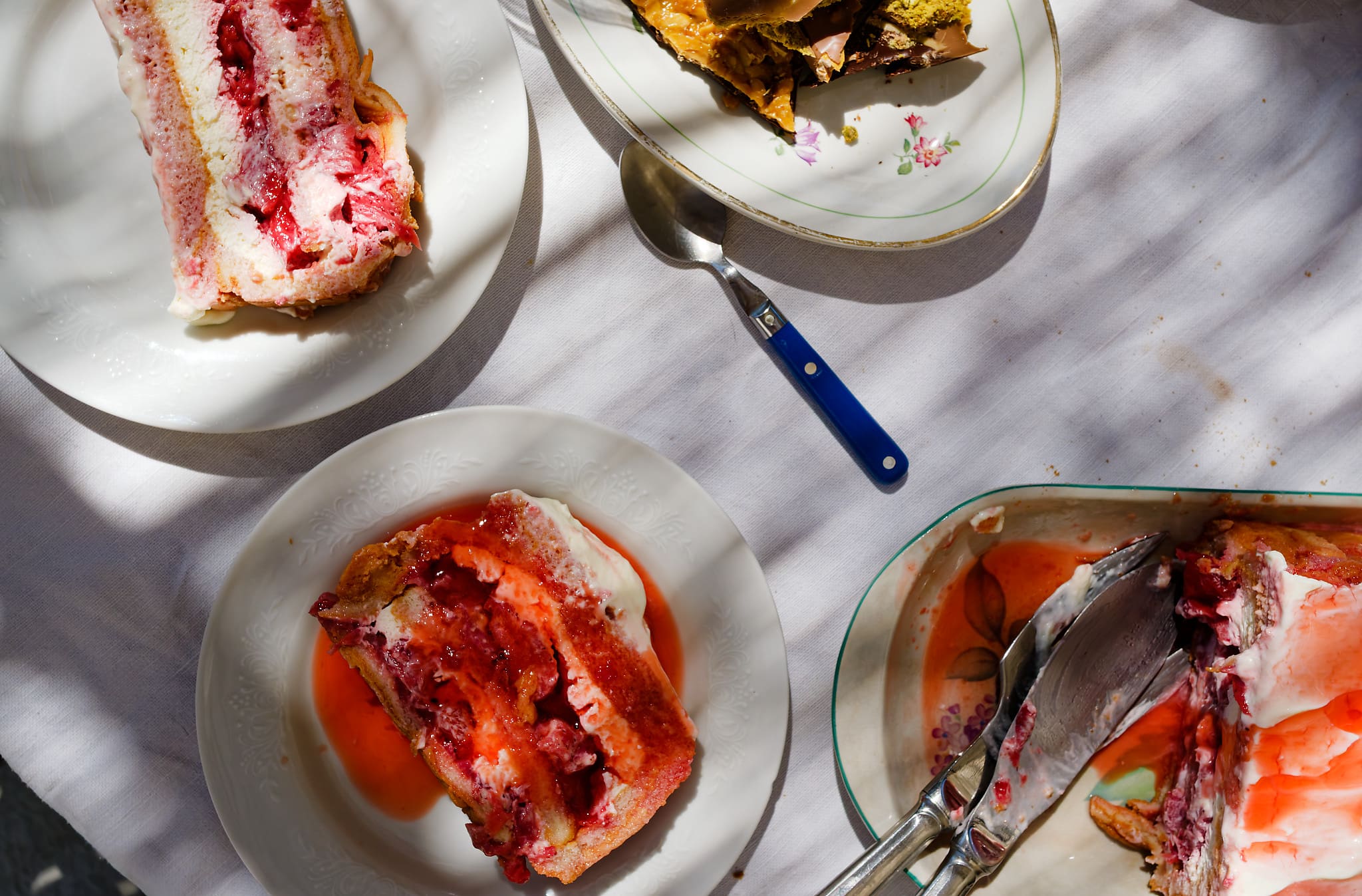 Family strawberry charlotte recipe served on a table